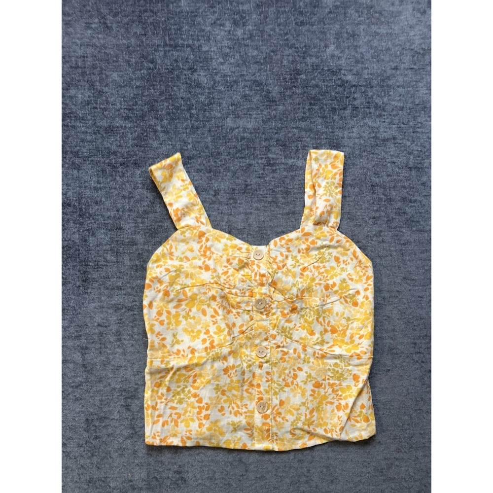Monteau Los Angeles Crop Top Women Medium Yellow Floral Wide Straps Smocked Back